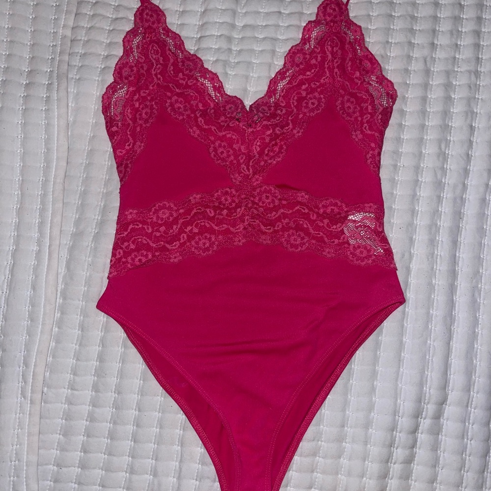 Lace Trim Pink Bodysuit